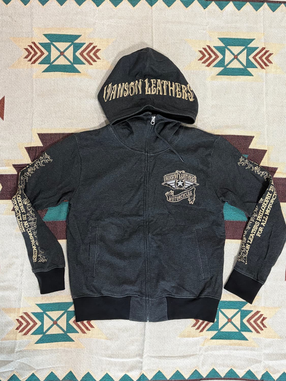 밴슨 레더 자수 로고 모터사이클 후드집업  상품이미지1