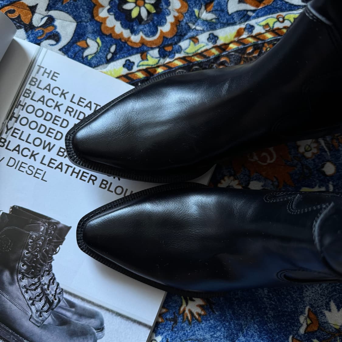 Zara 자라 블랙 포인티드 토 롱 카우보이 플랫 웨스턴 부츠 상품이미지3