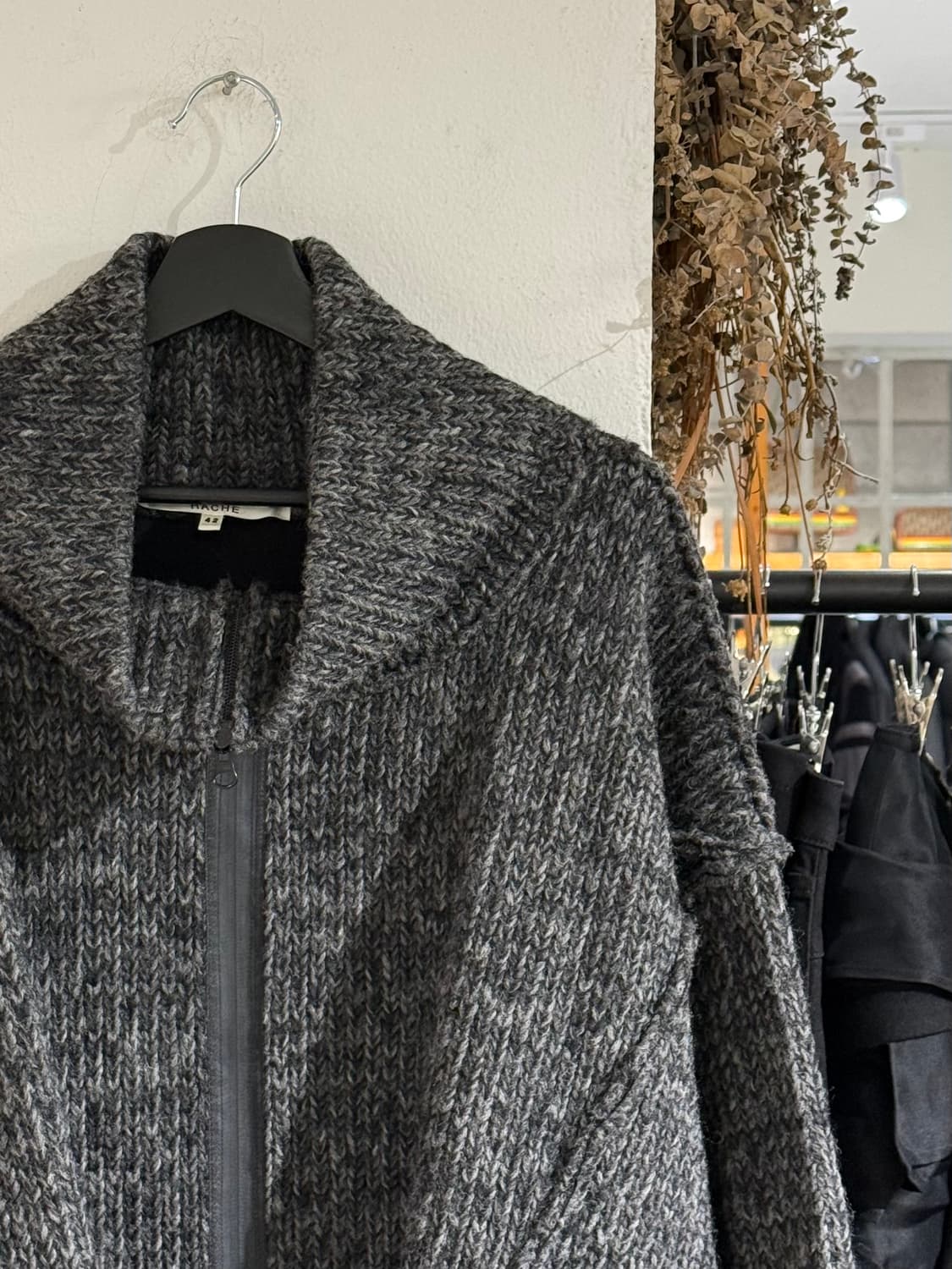 하쉬 차콜 울 혼방 청키 니트 집업 상품이미지3