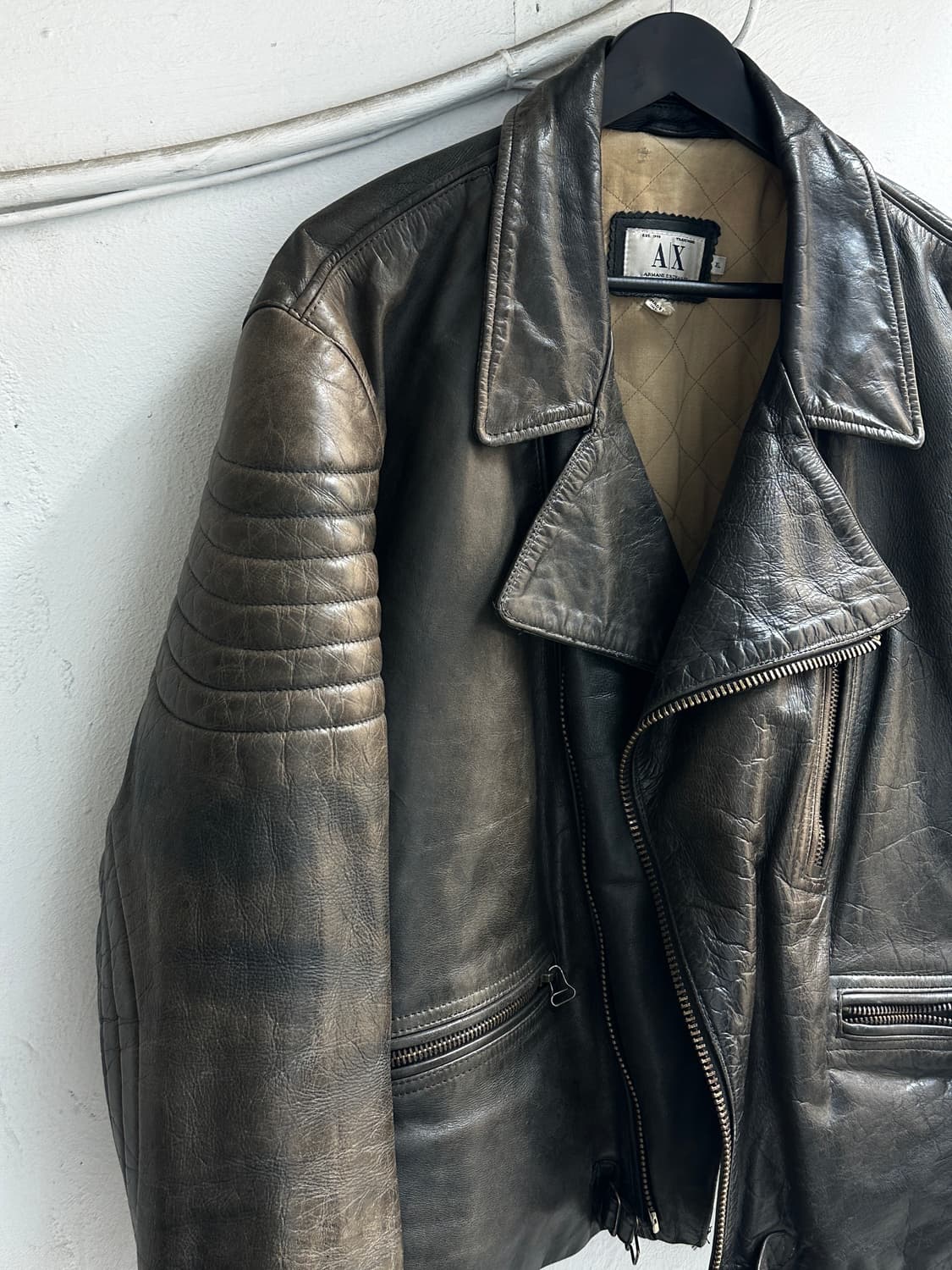 *RARE* 90's 아르마니 에이징 레더 더블 라이더 자켓 상품이미지4