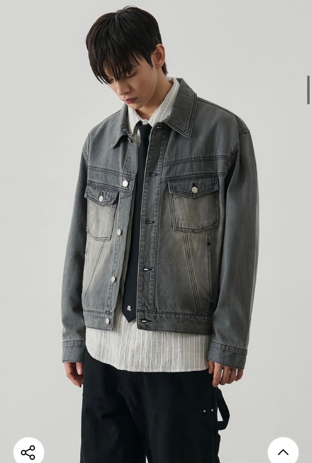 (L) 알리스 오블리크 브러쉬드 워싱 데님 자켓 [빈티지그레이] 상품이미지2