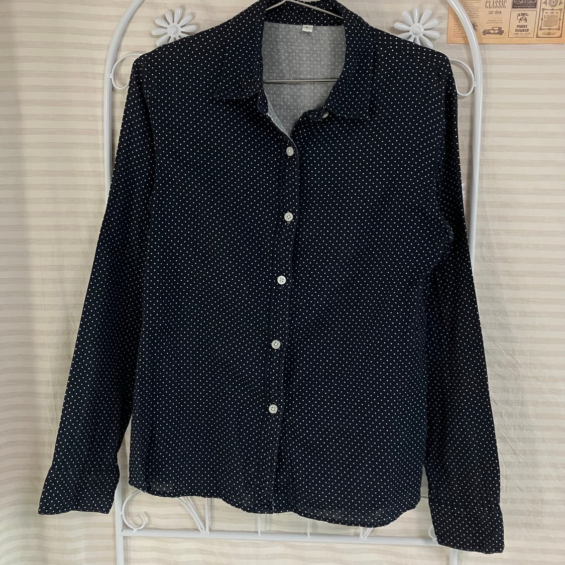 빈티지 네이비 도트 땡땡이 셔츠 827 y2k 스트릿 모리 갸루 일본빈티 상품이미지1