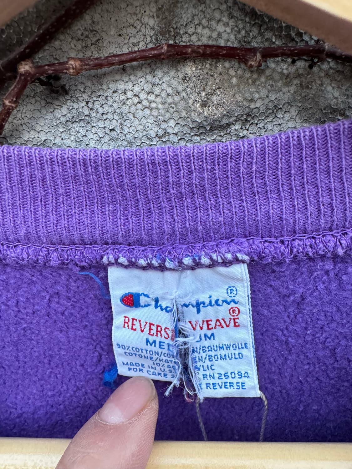 90s 챔피온 빈티지 리버스위브 자수로고 플레인 스웻 셔츠 맨투맨 보라 상품이미지6