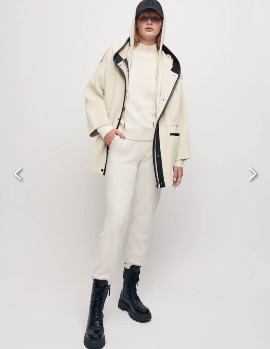 마쥬 MAJE 에크루 후드 배색 울 코트 0사이즈 상품이미지1