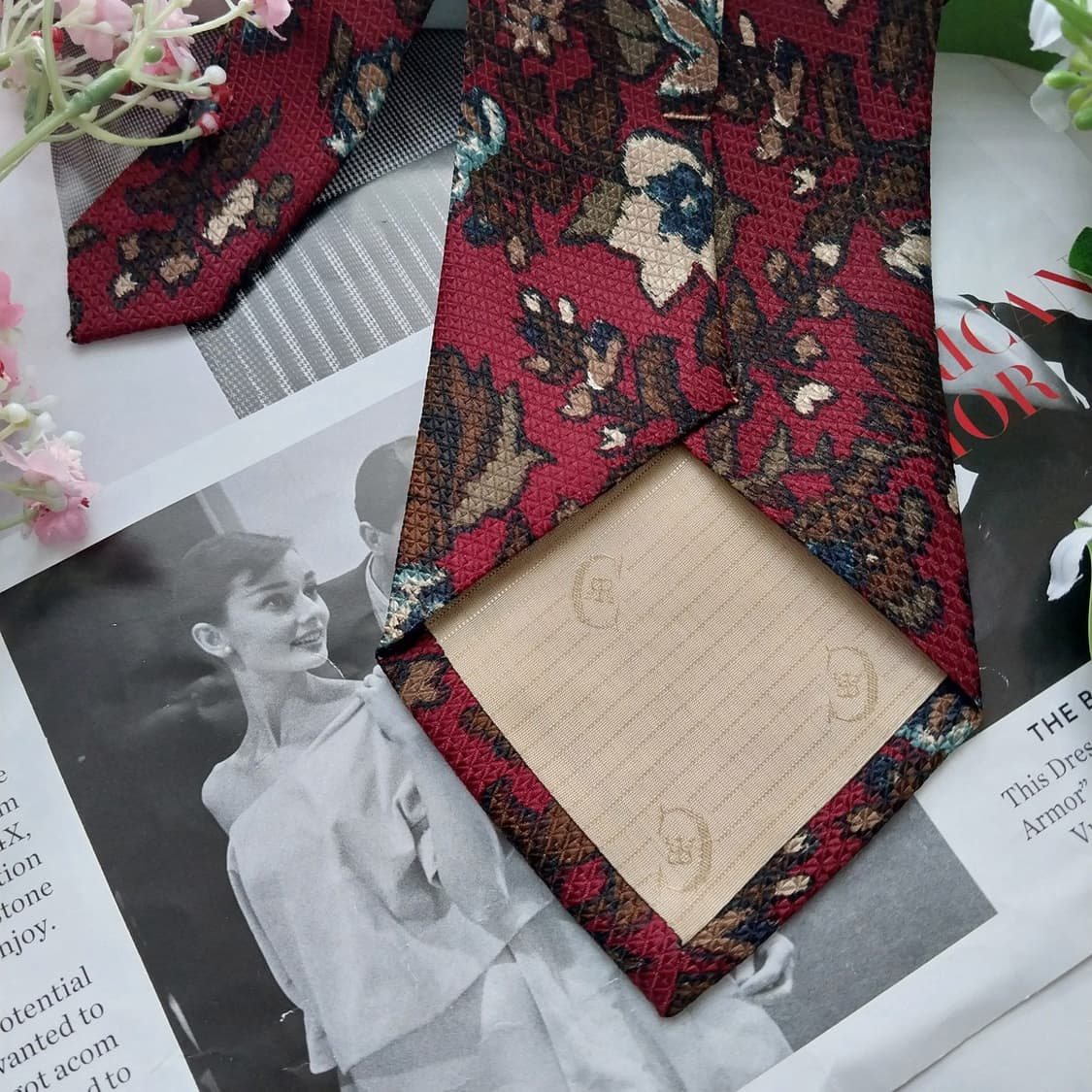 니노 세루티 실크 와인 플로럴 패턴 넥타이 9.5cm A+등급 K1513 상품이미지7