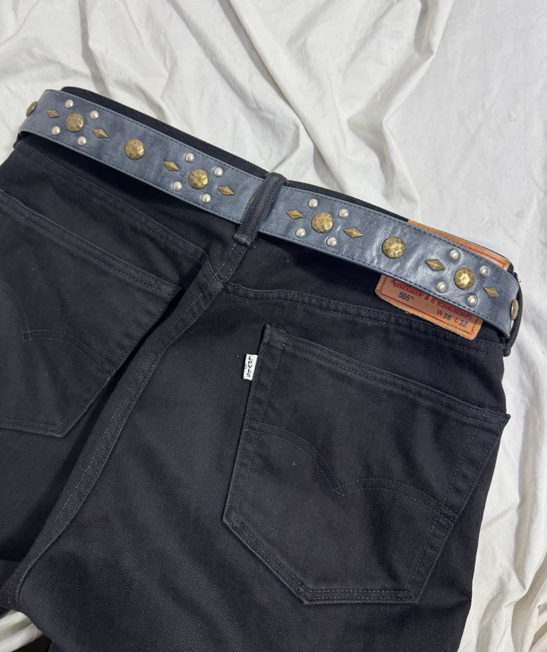 빈티지 오벌 버클 스터드 레더 벨트 상품이미지1