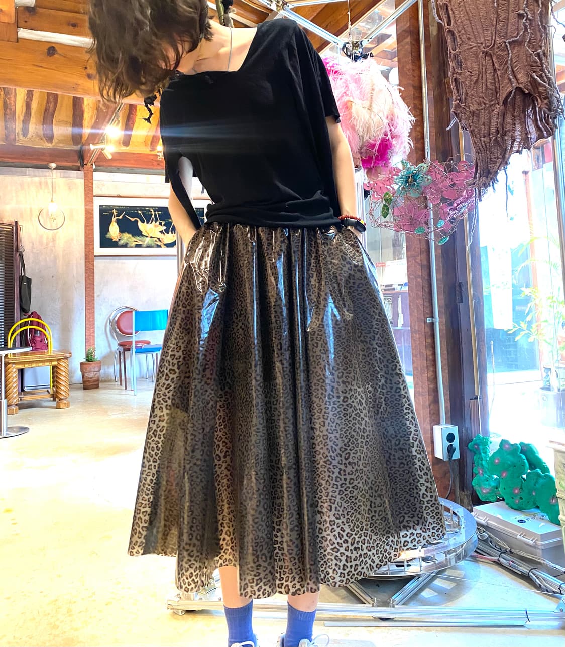 [Archive] MSGM -레오파드(호피) PVC 미디 플레어스커트 상품이미지1
