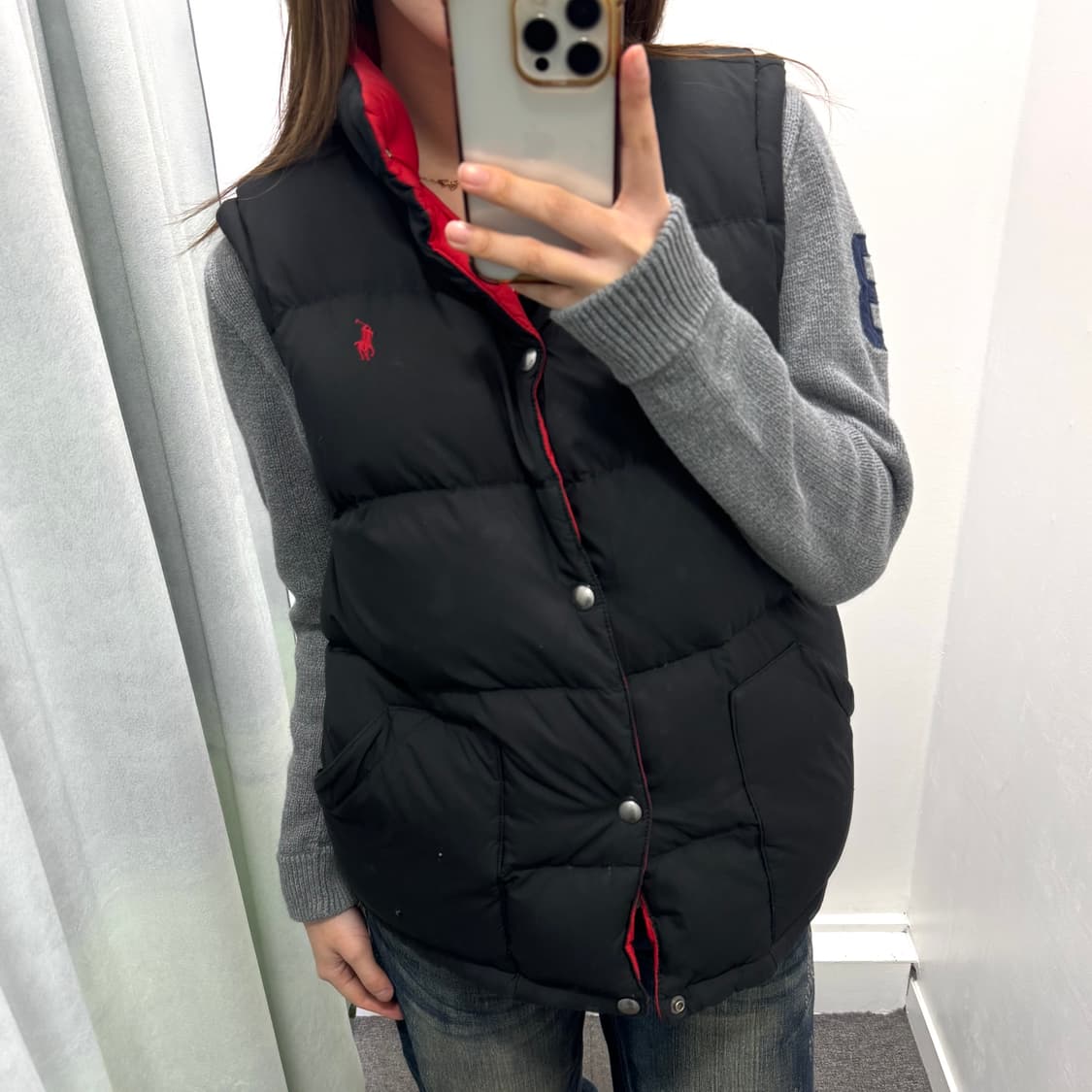 폴로 레드 블랙 리버시블 패딩조끼 상품이미지1