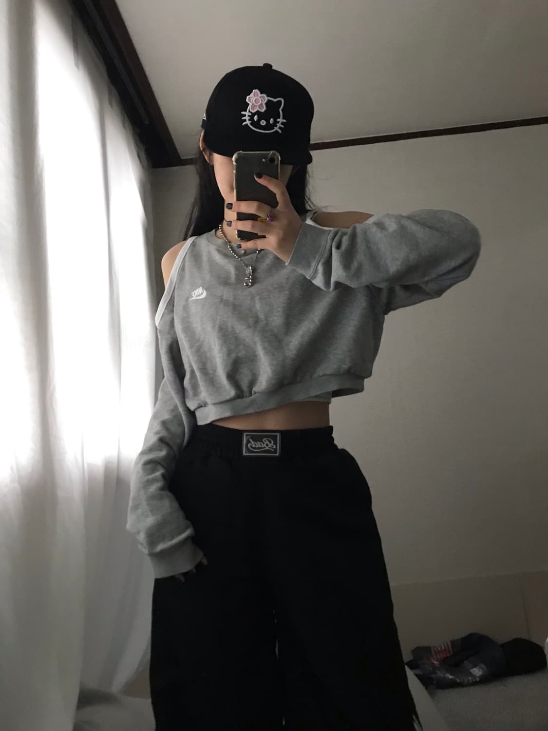 나이키 그레이 오프숄더 커스텀 맨투맨 상품이미지6