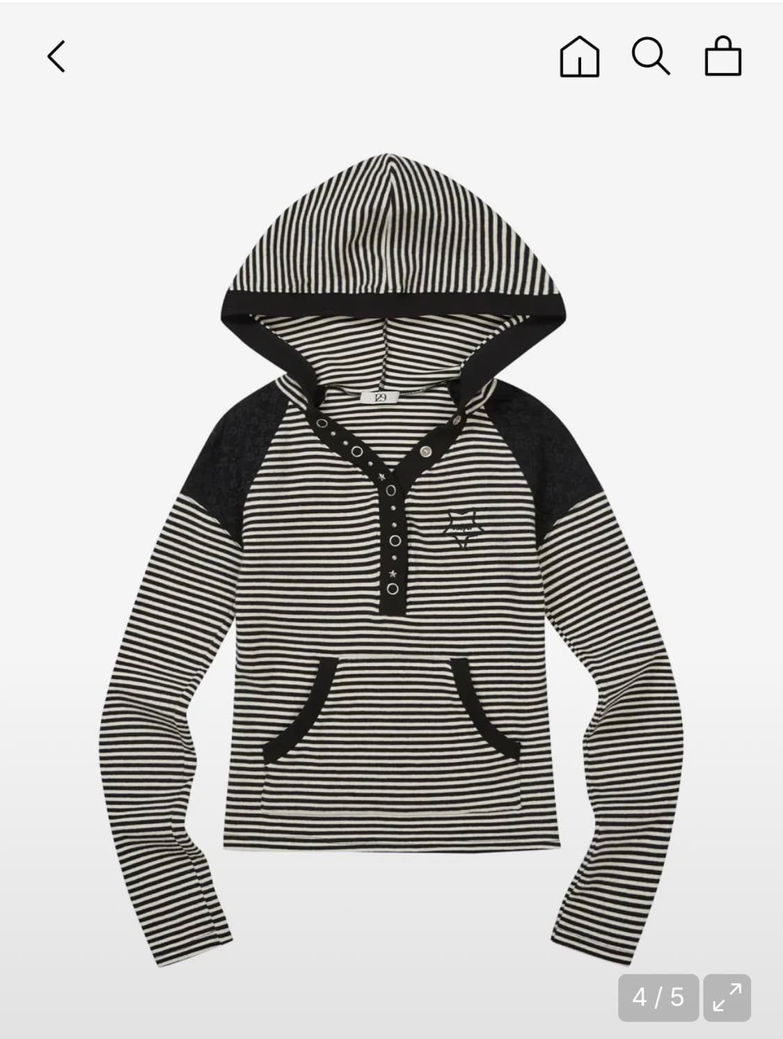 일리고 스트라이프 레이스 배색 후드 블랙 아이보리 상품이미지1