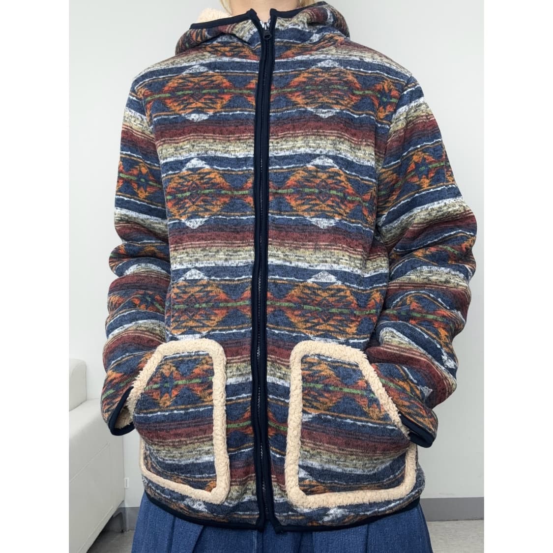 빈티지 노르딕 에스닉 후드 후리스 자켓 상품이미지1