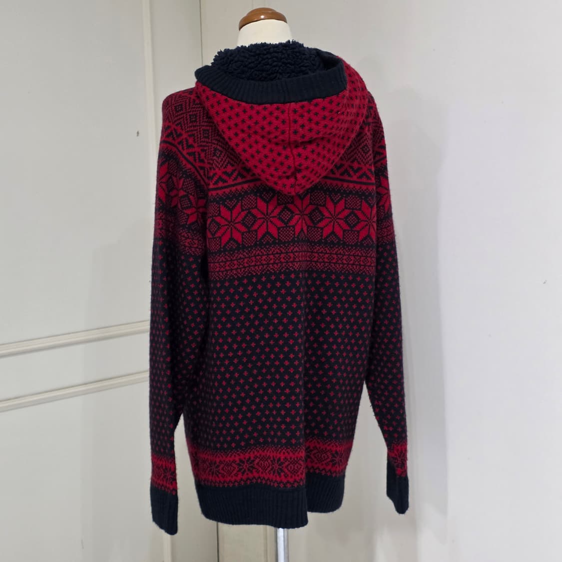 GU 일본빈티지) 레드 노르딕 모리걸st 로맨틱 겨울 후드 니트 가디건 상품이미지3