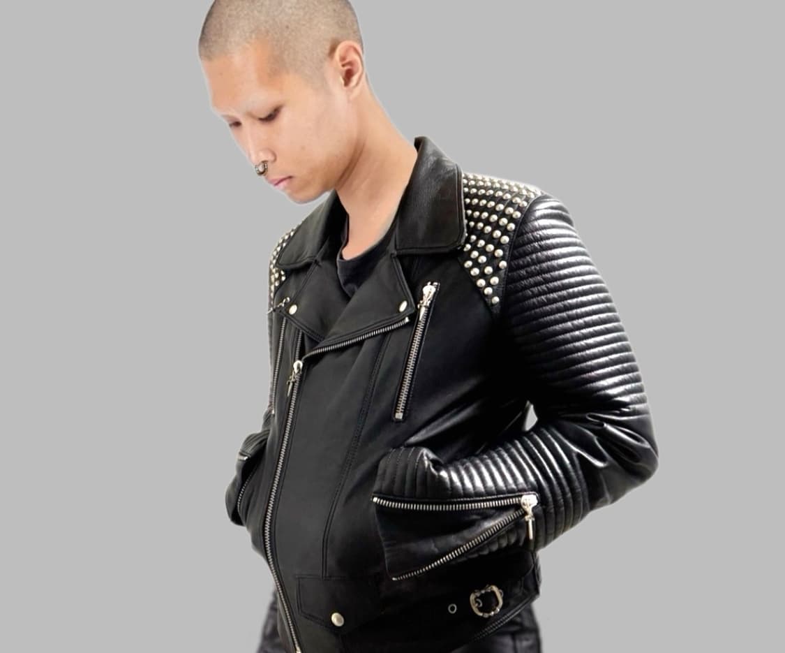 체사레파치오티 검장식 스터드 카프스킨  더블카라 바이커자켓 상품이미지1