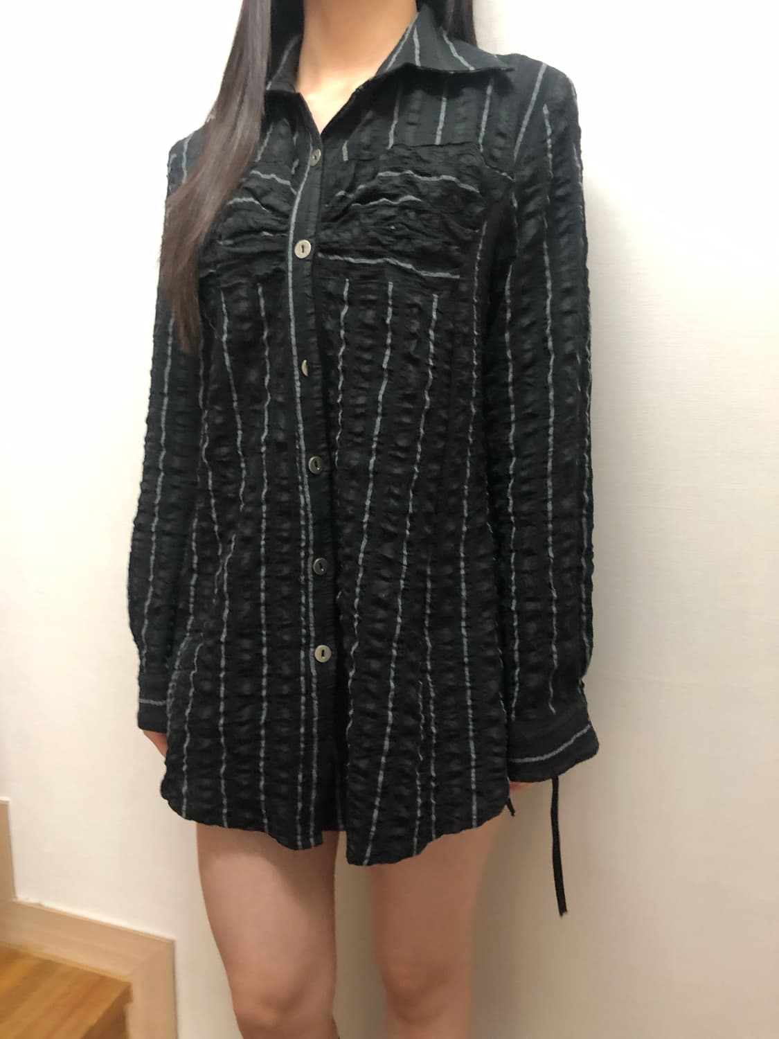 빈티지 블랙 스트라이프 셔링 셔츠 상품이미지2