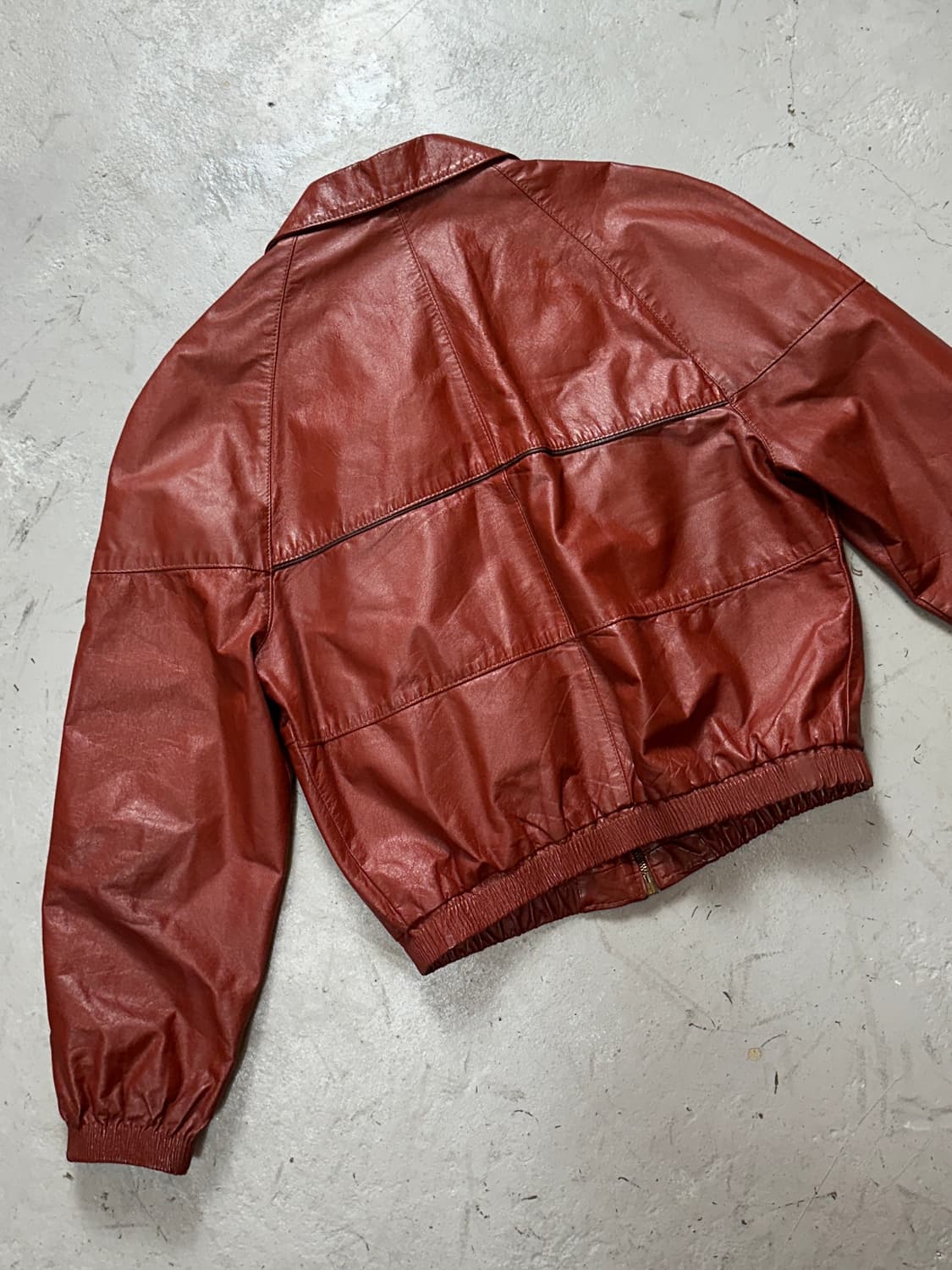 80's 빈티지 레더 자켓 오렌지 버건디 레더 봄버 아키라 상품이미지6