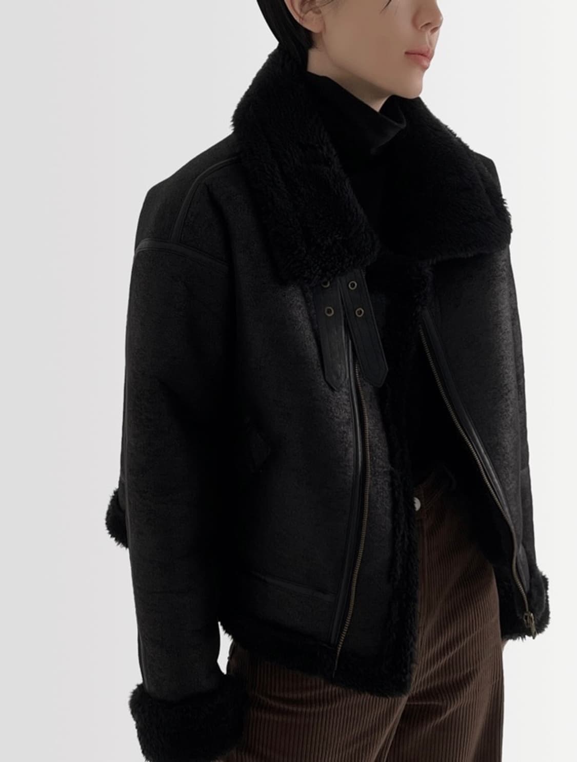 어텀 무스탕 자켓 블랙 상품이미지8