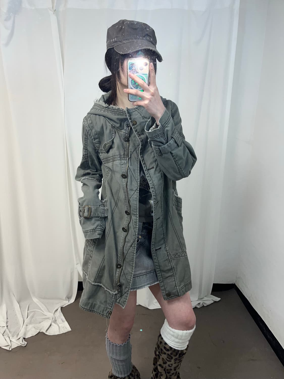 Smex 00‘s 카키 그런지 후드 야상 상품이미지3