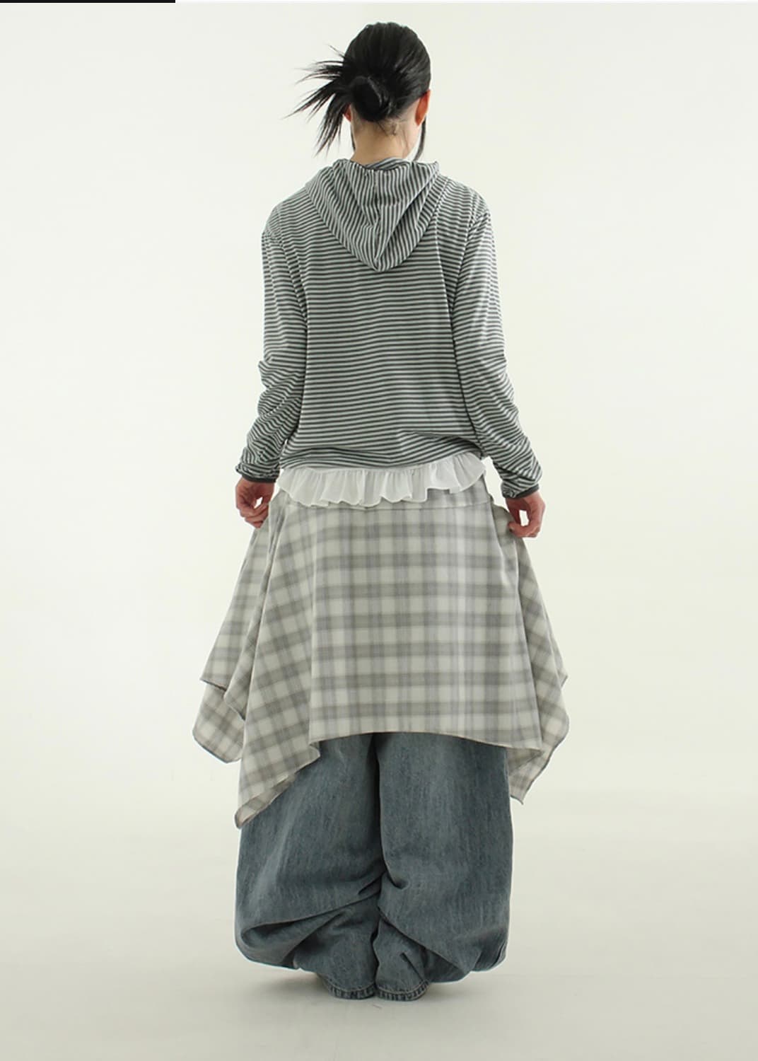 체크 레이어드 밴딩 스커트  상품이미지1