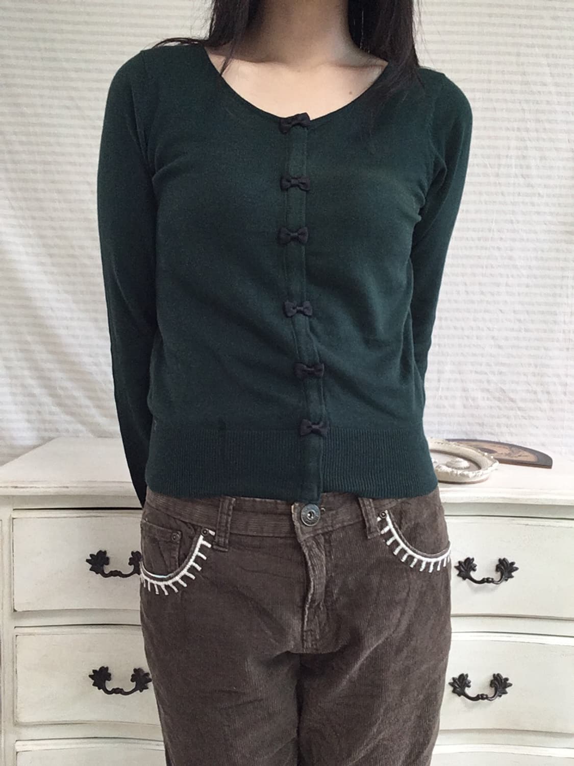 jpn vintage 딥 그린 리본 가디건 y2k 스트릿 갸루 펑키 상품이미지2