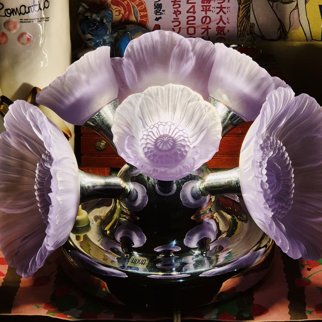 70s 호야 크리스탈 불투명 바람꽃 퍼플 조명 상품이미지10