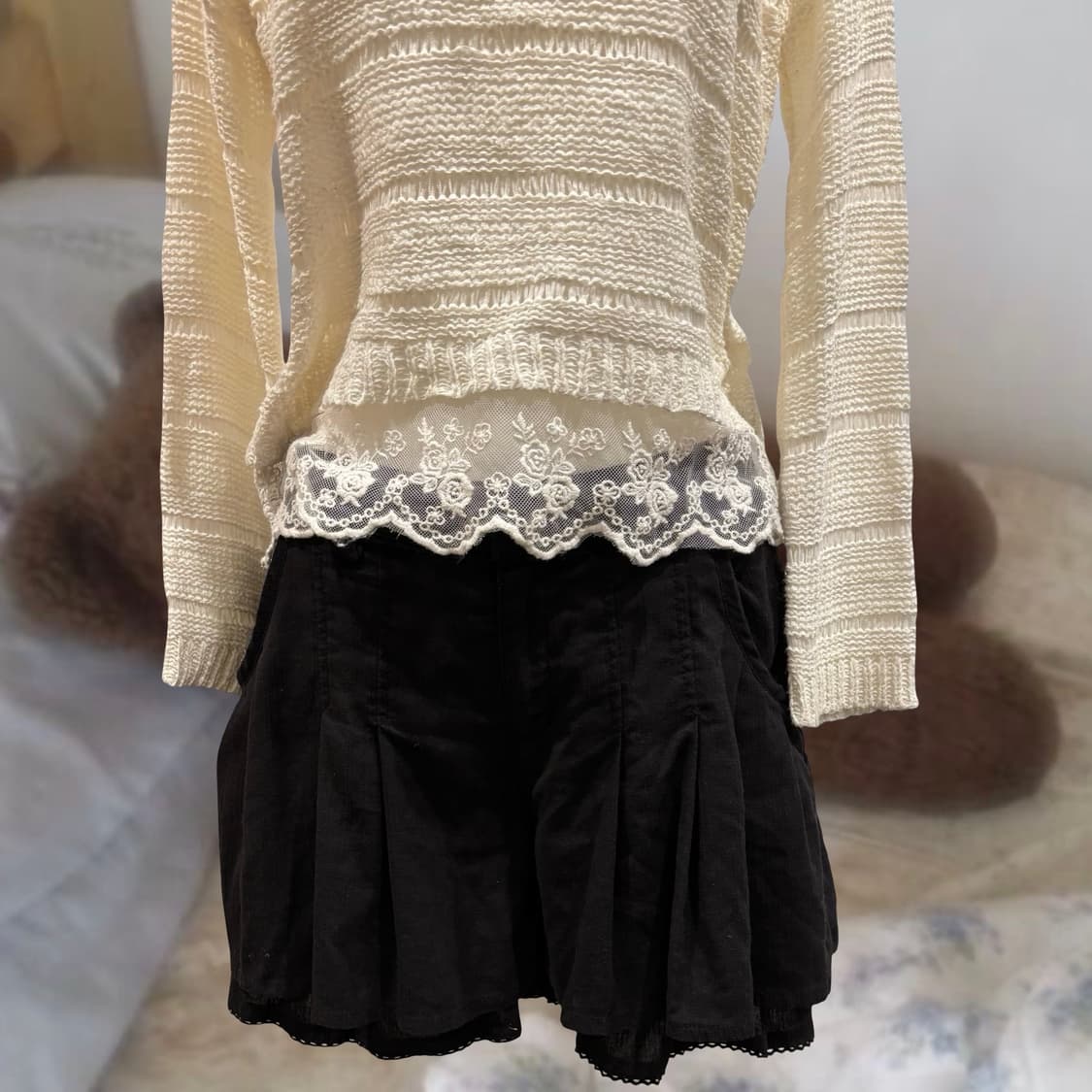 Cutie blonde 블랙 레이어드 플리츠 큐롯 스커트 팬츠 갸루 상품이미지4