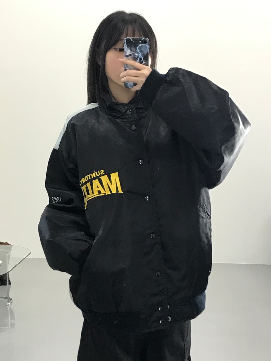 90's 산토리몰츠 빅로고 나일론 베이스볼 자켓 상품이미지1