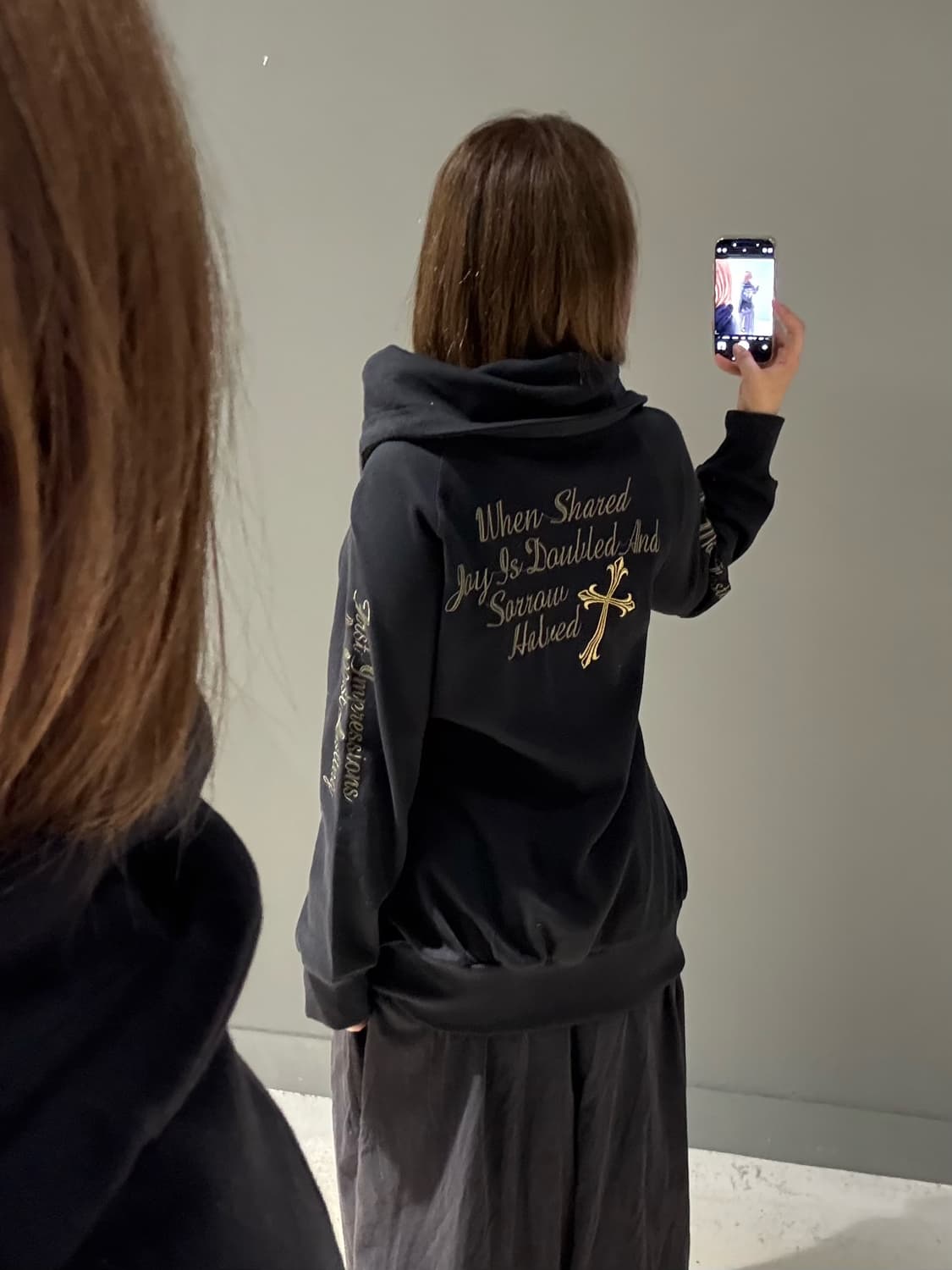 back lettering wide collar point zip-up 상품이미지6