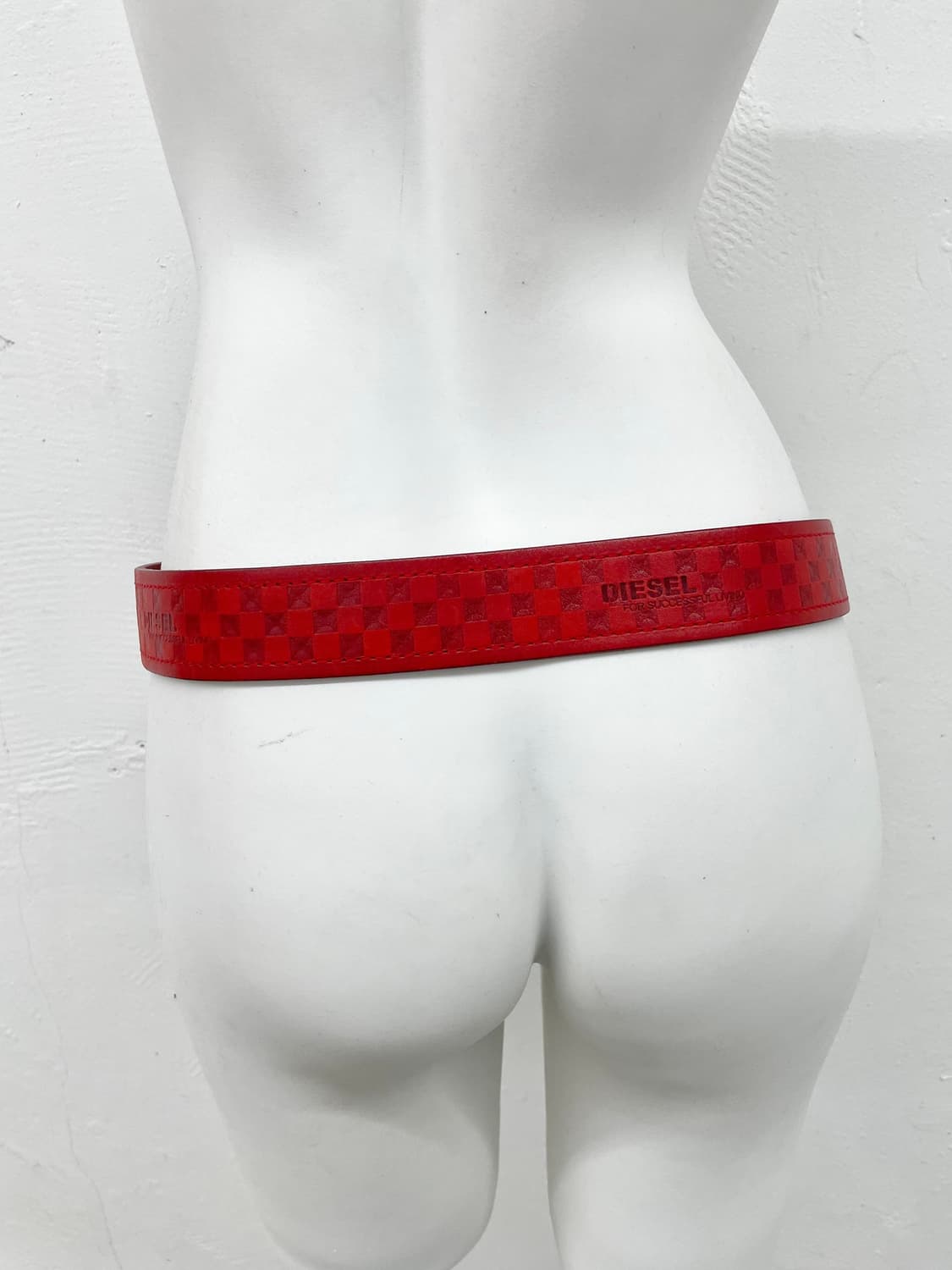 디젤 리얼레더 레드 체크 로고 버클 벨트 상품이미지4