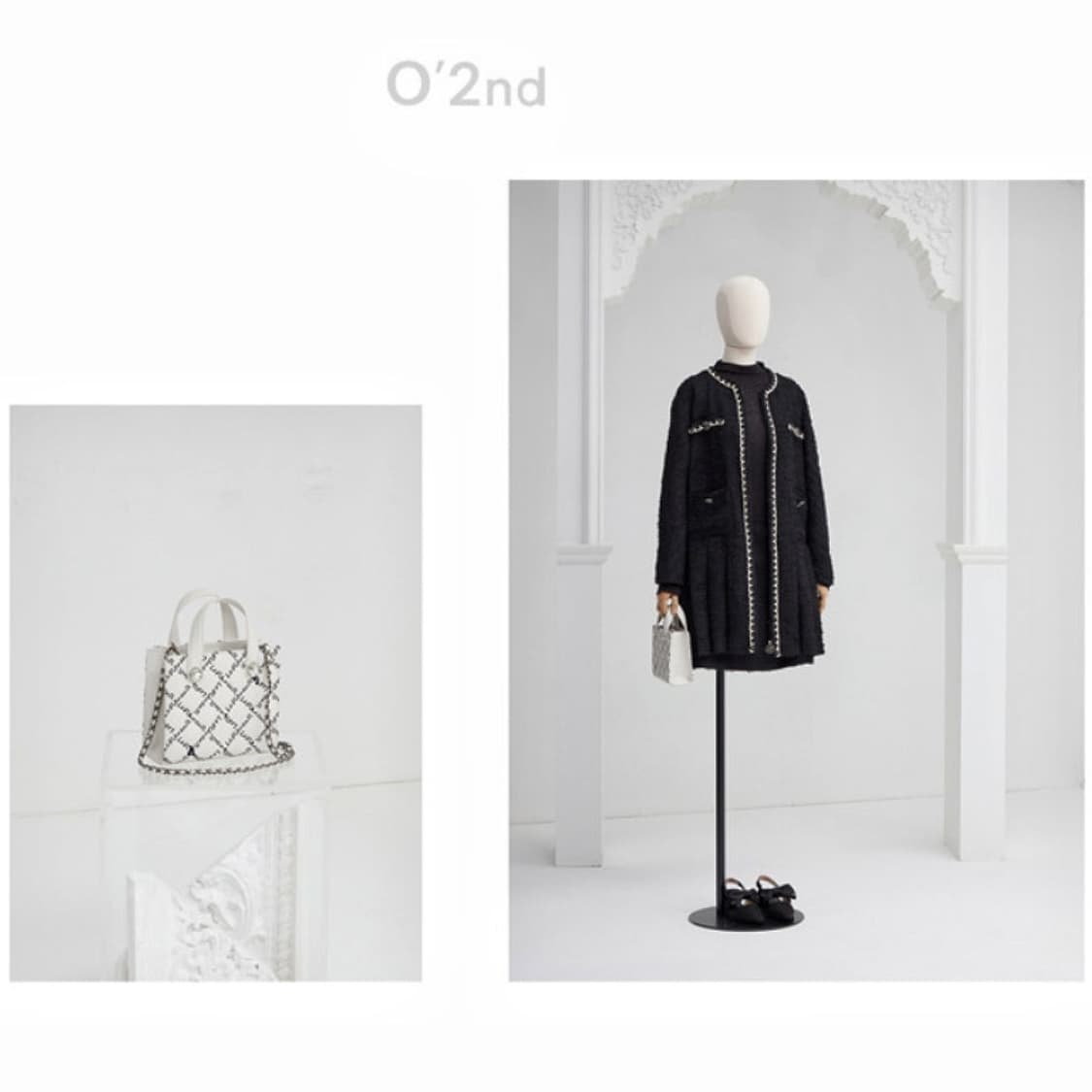 오즈세컨 플리츠 블록 트위드 원피스 상품이미지3