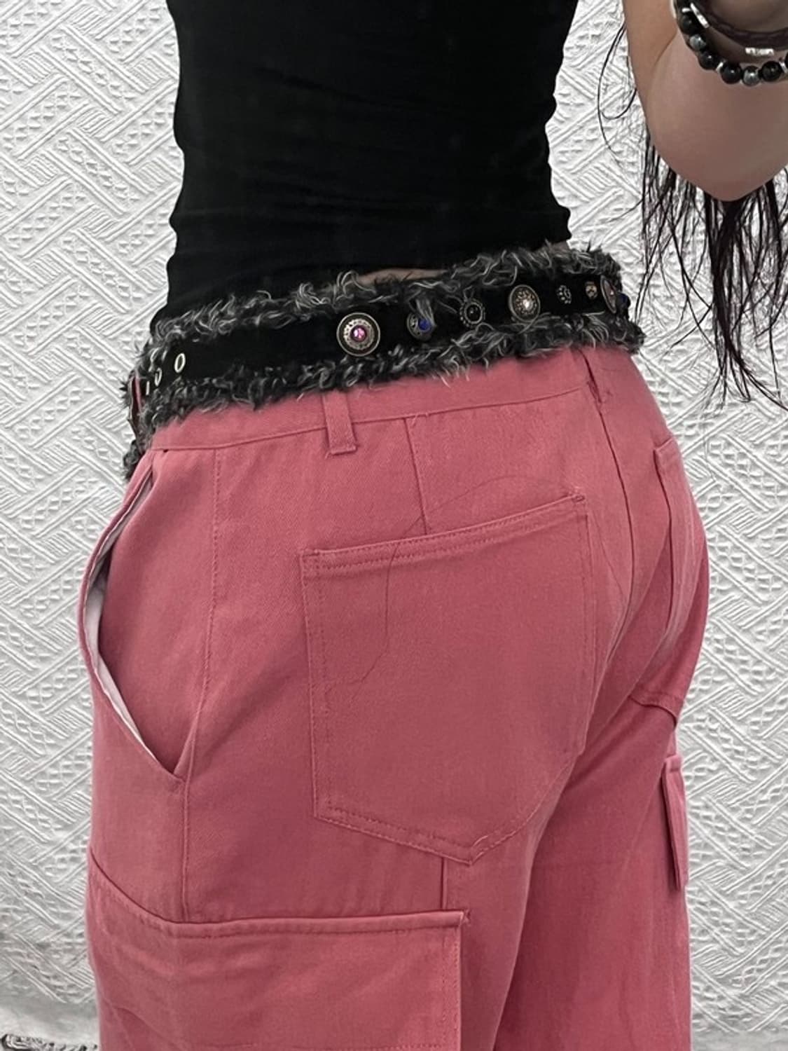 빈티지 고딕 락시크 주얼리 스톤 퍼 벨트 C10728 상품이미지1