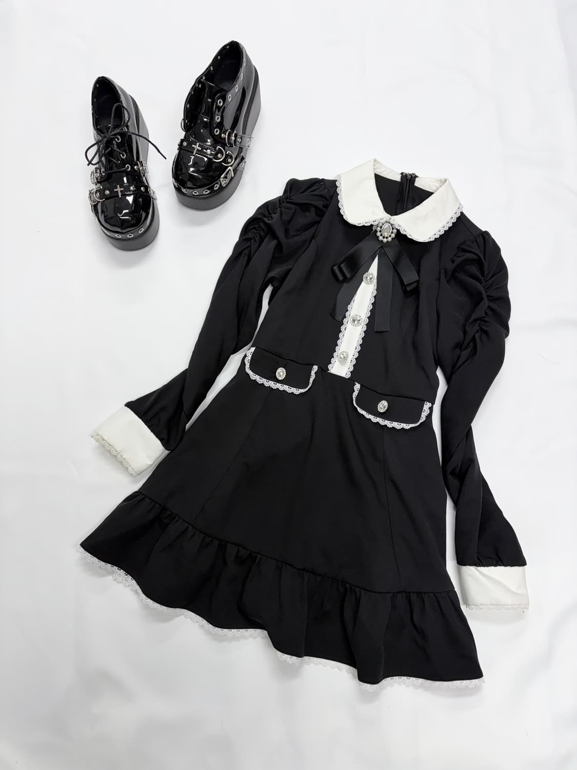 양지뢰 고스로리 셔링 원피스 디어리 서브컬쳐 일본빈티지 상품이미지1