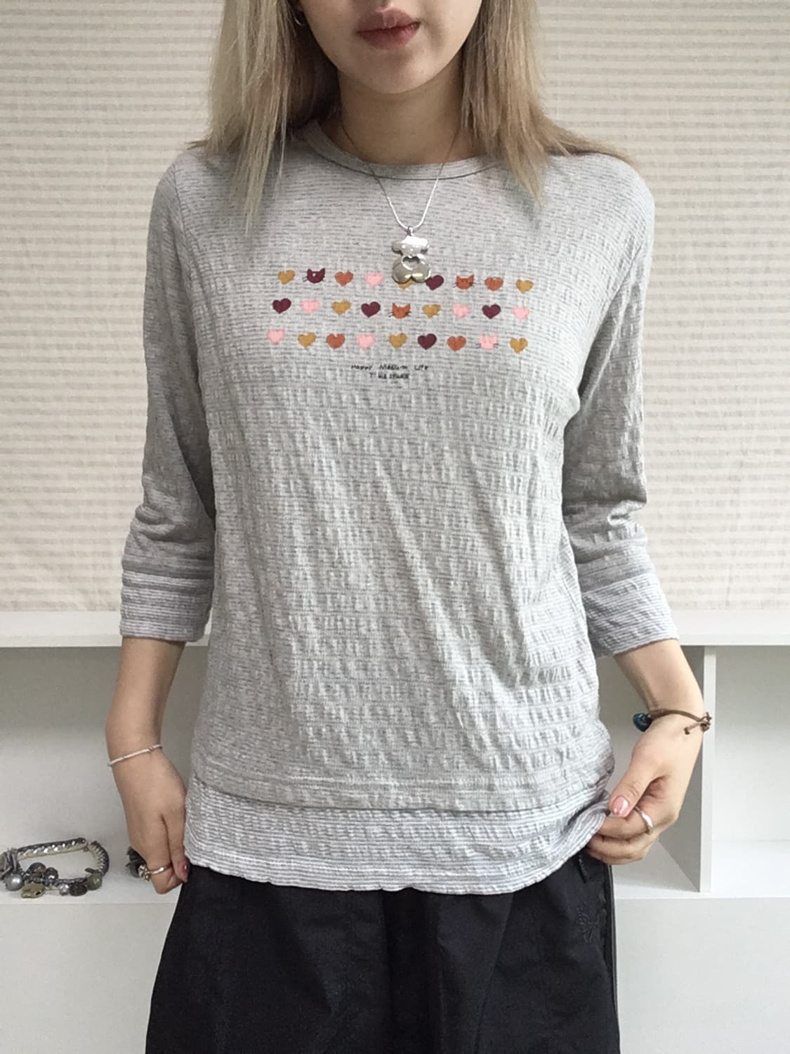 jpn vintage gray stripe cat printing t 상품이미지1