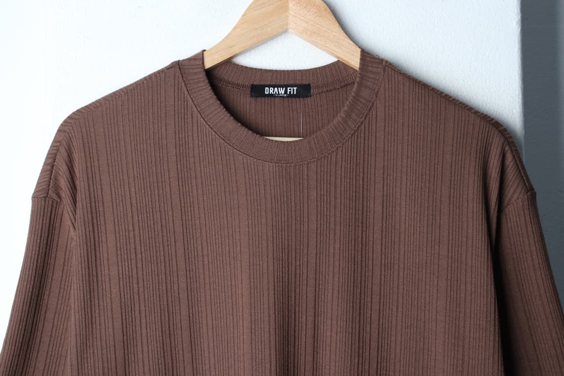 (XL-2XL) 드로우핏 반팔 티셔츠 스트라이프 골지 브라운-H32047 상품이미지3