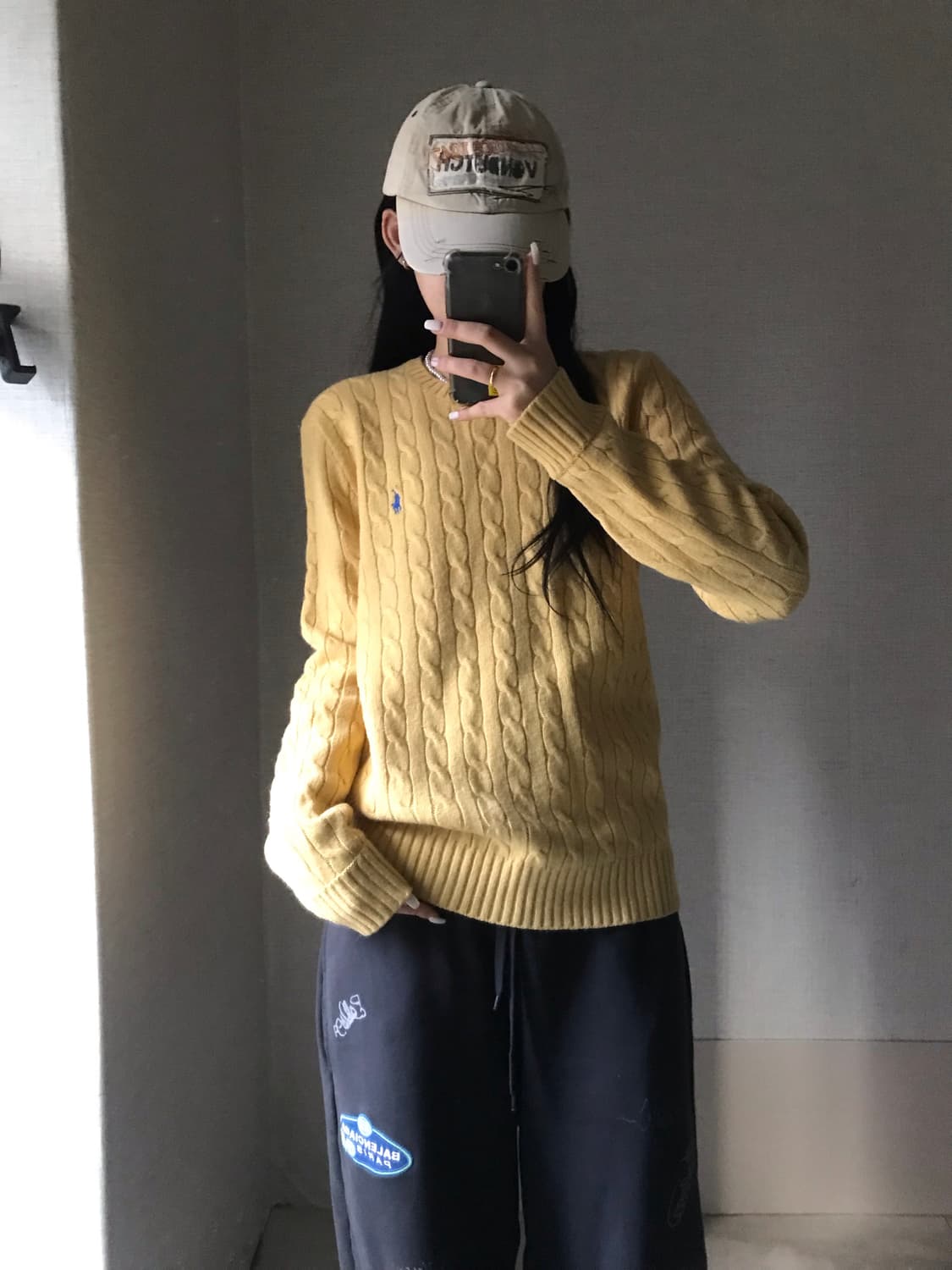 폴로 연노랑 케이블 니트 상품이미지1