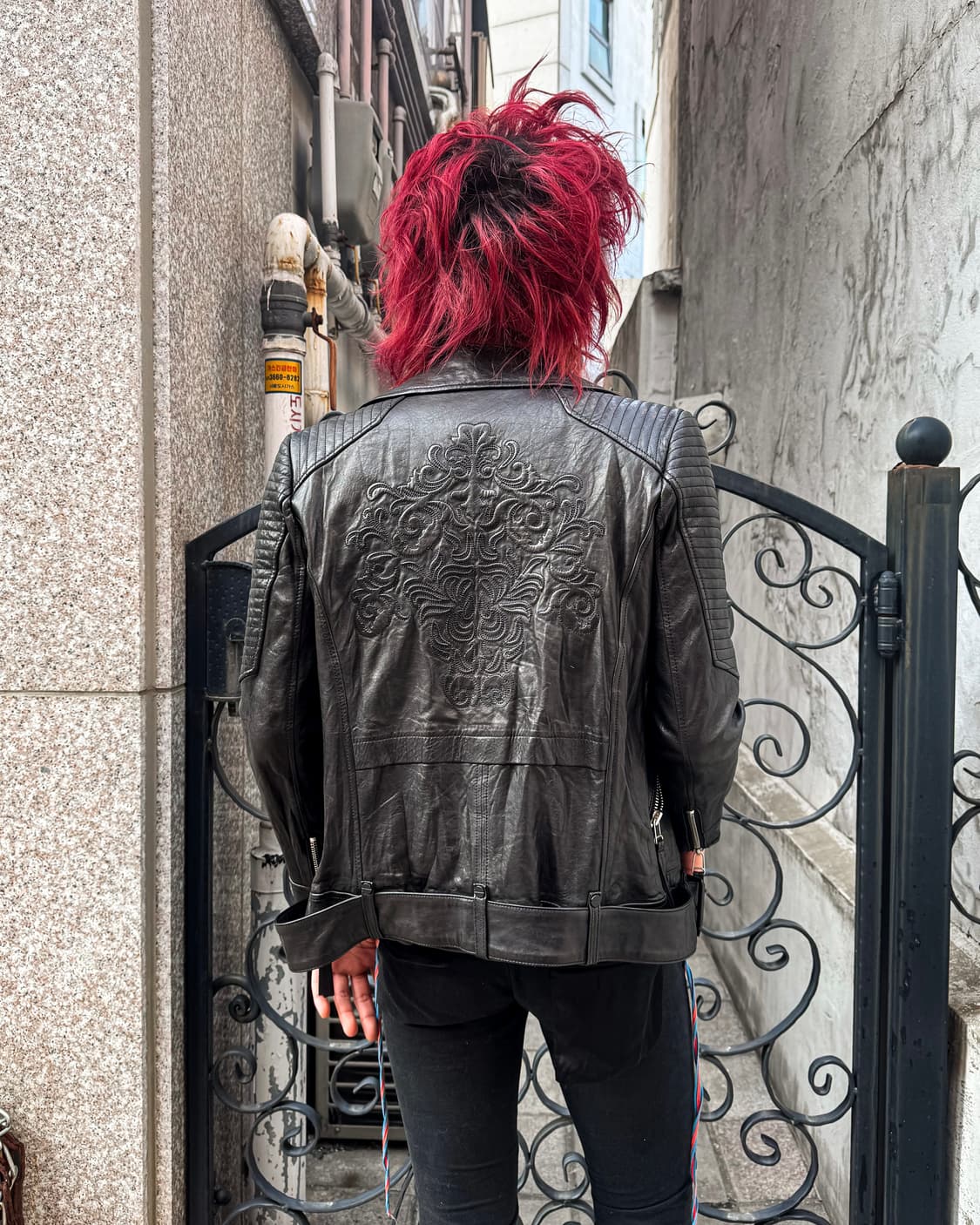 Black Embroidery Leather Rider Jacket  상품이미지9