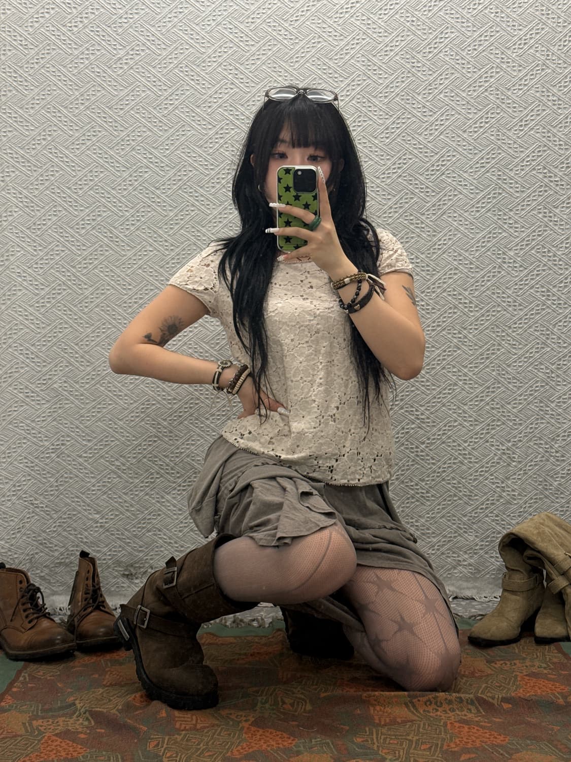 빈티지 여리 페미닌 플라워 레이스 퍼프 블라우스 반팔티 K0054 상품이미지1