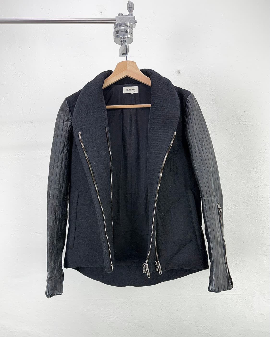 헬무트랭 니팅 패널드 레더 암 다이애그널 라이더 자켓 상품이미지2