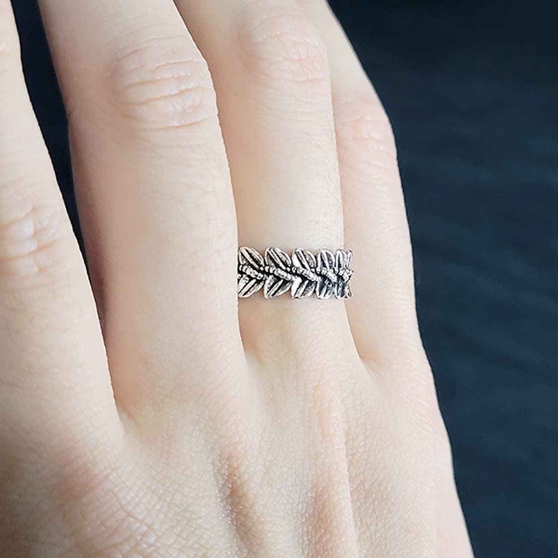 Sylvane 백동 남자 엔틱 빈티지 명품 식물 월계수 잎사귀 반지 상품이미지5