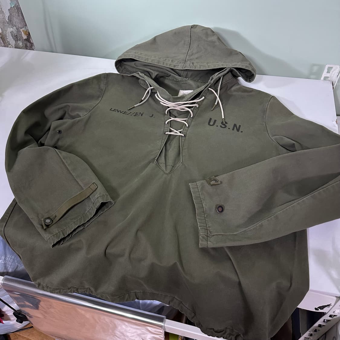 M-L 빈티지 UNCLE FU 카키 로브넥 USN 유틸리티후드 상품이미지3