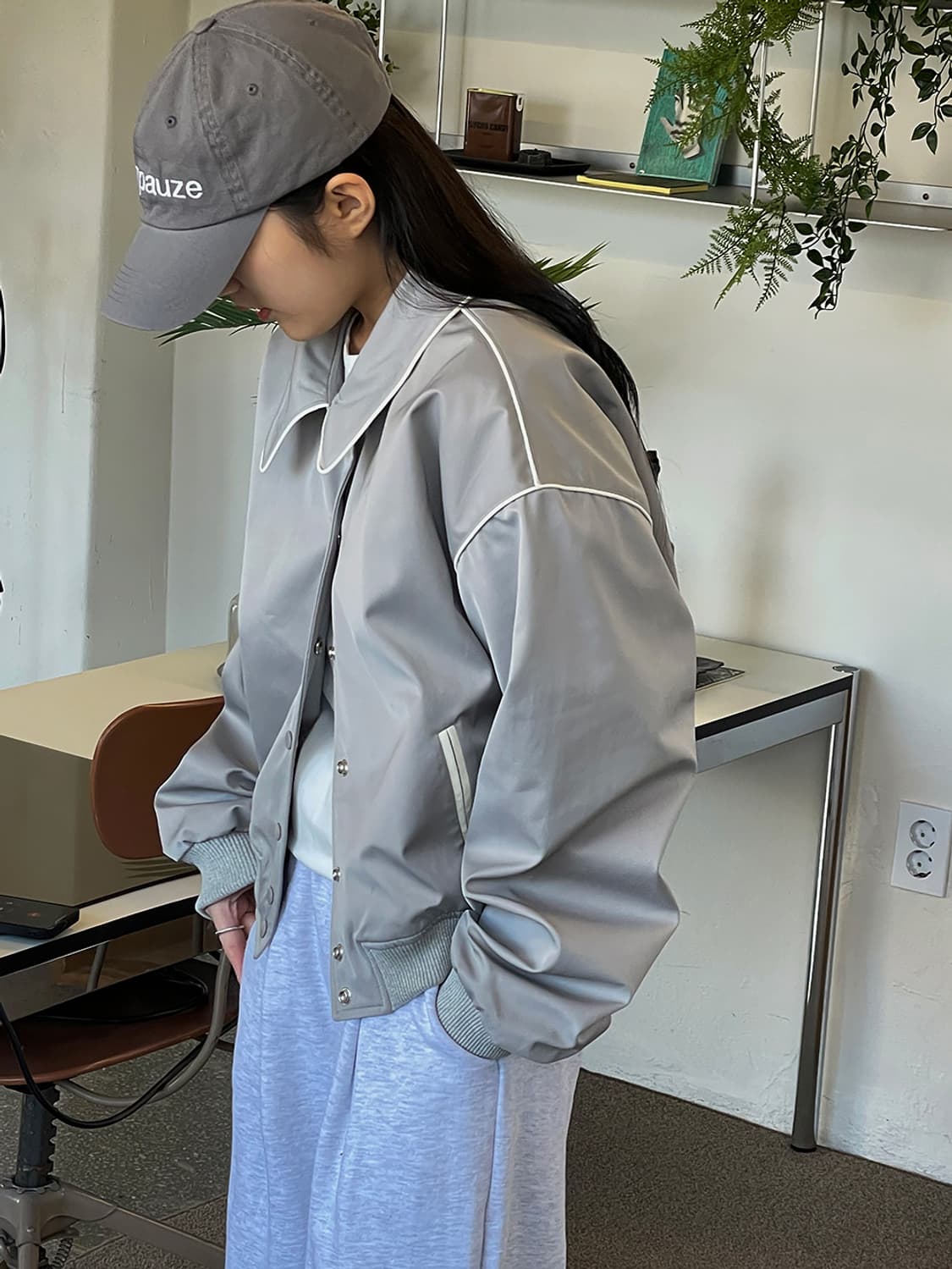 바시티 블루종 점퍼 그레이 상품이미지3