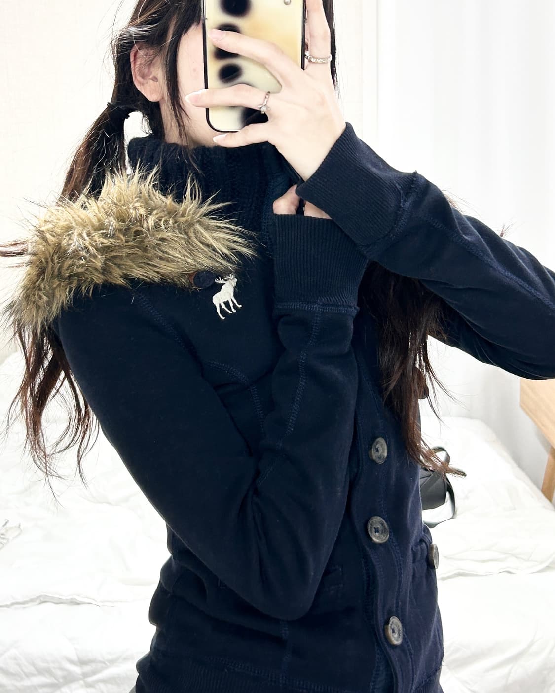 아베크롬비 순록 네이비 울프죠 버튼 후드집업 상품이미지3