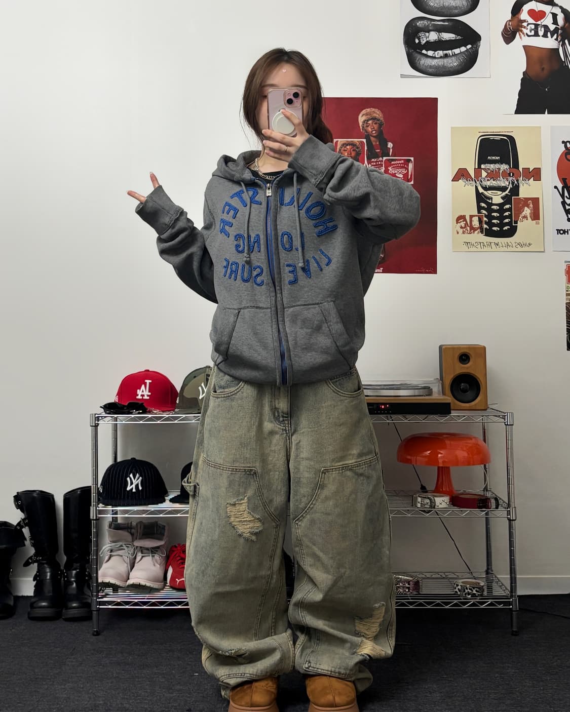 홀리스터 아치로고 후드집업 차콜 상품이미지4