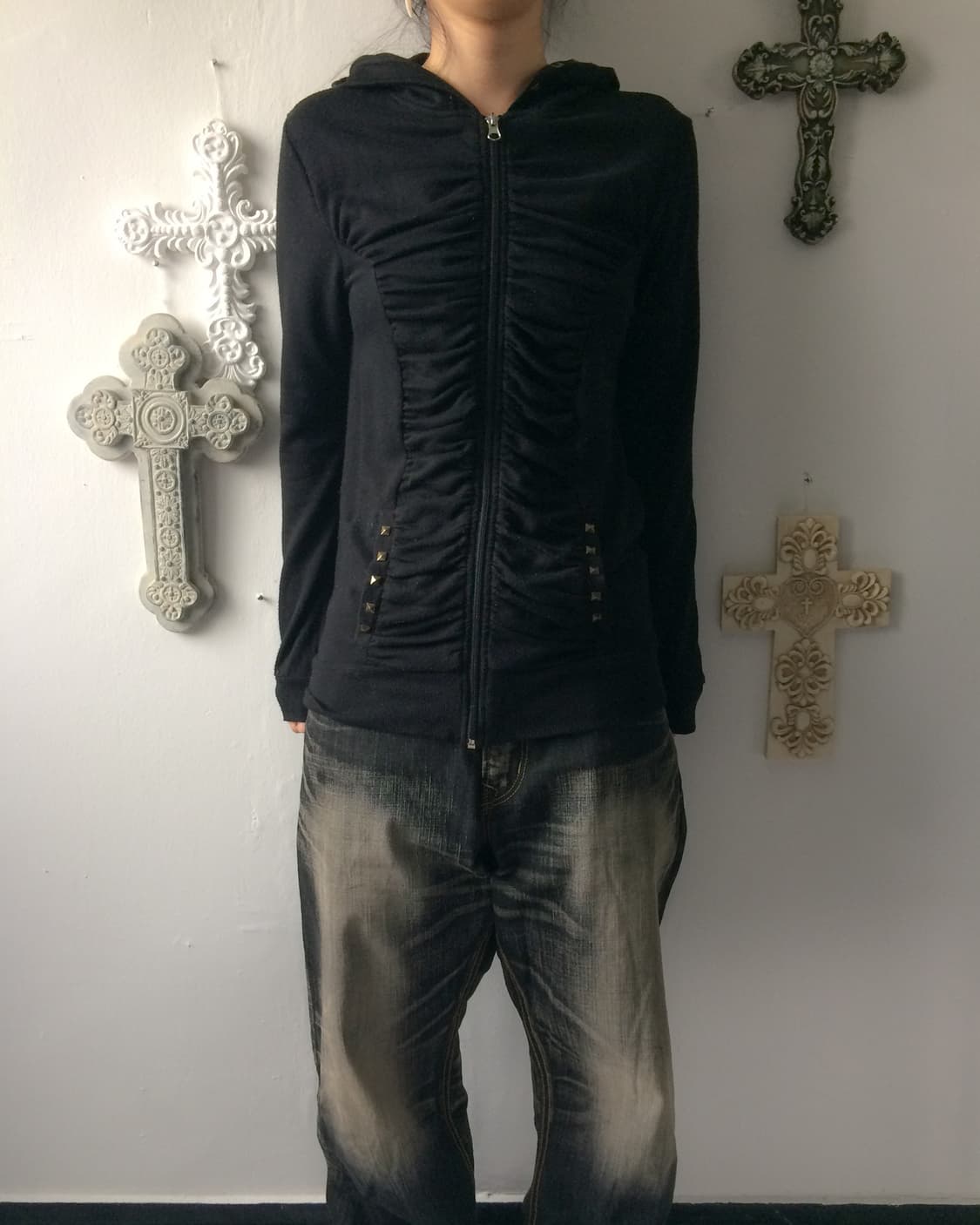 Shirring stud point hood zip up 상품이미지6