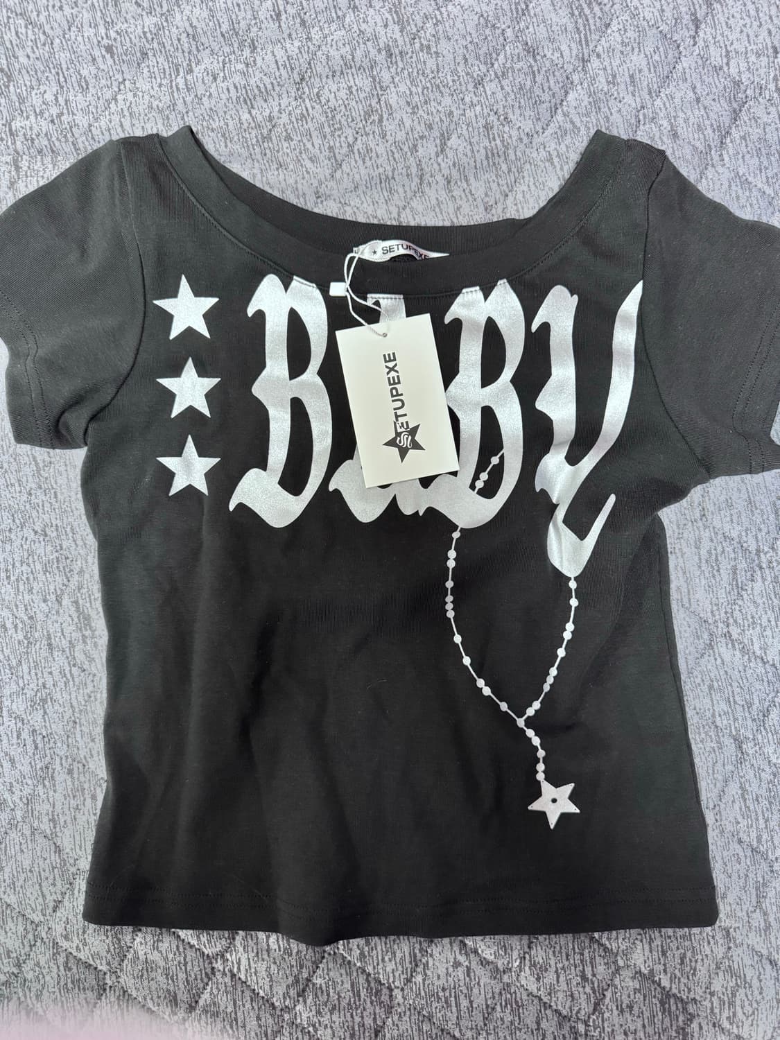 셋업이엑스이 BABY WIDE NECK TOP / BLACK 상품이미지2