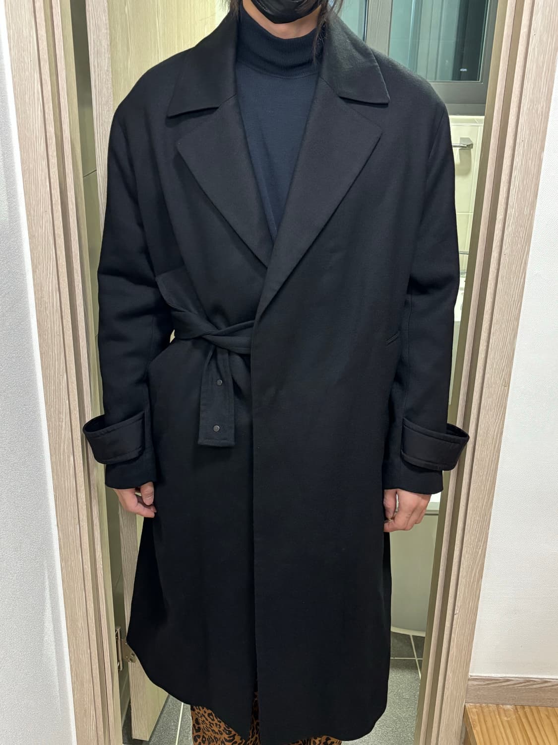 타임옴므 울블렌드 오버핏 벨티드 롱코트100/블랙 상품이미지4