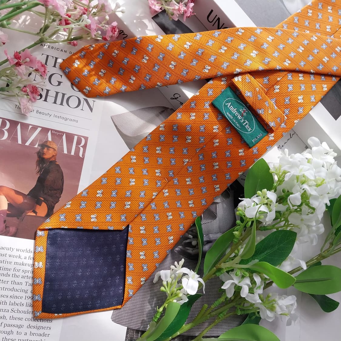 앤드류스타이 실크 오렌지 나비 패턴 넥타이 9.2cm A등급 K2387
 상품이미지5