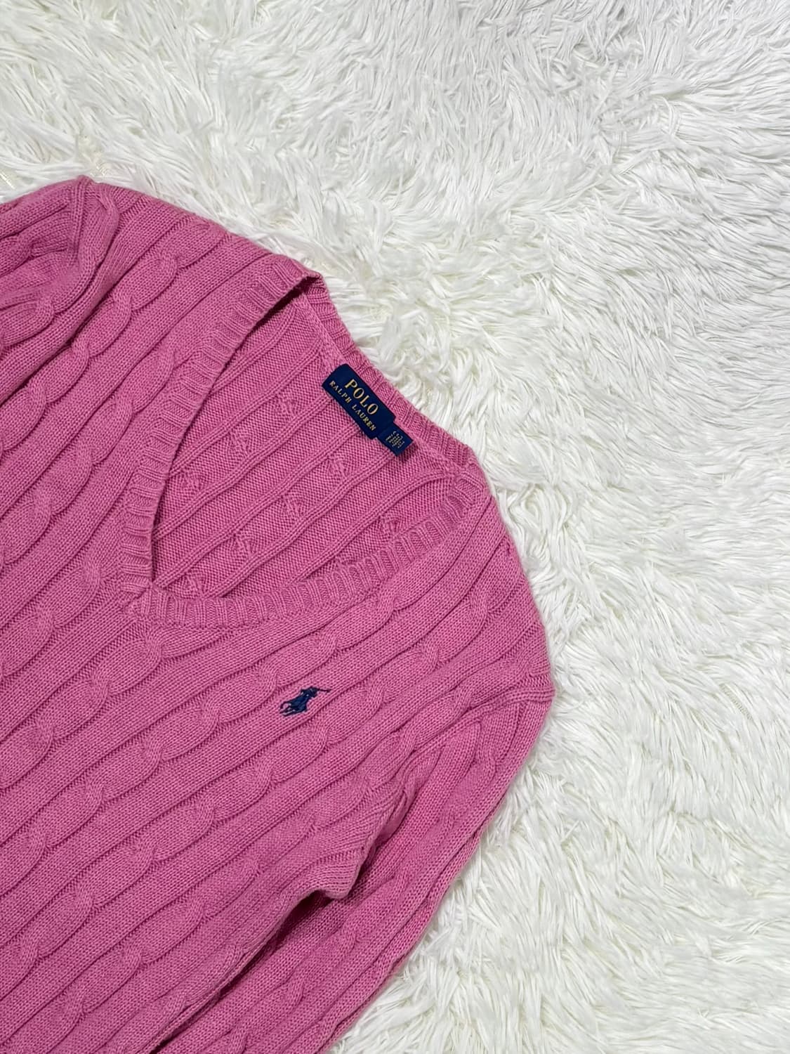 폴로랄프로렌 네이비포니 핑크 브이넥 케이블 니트 상품이미지4