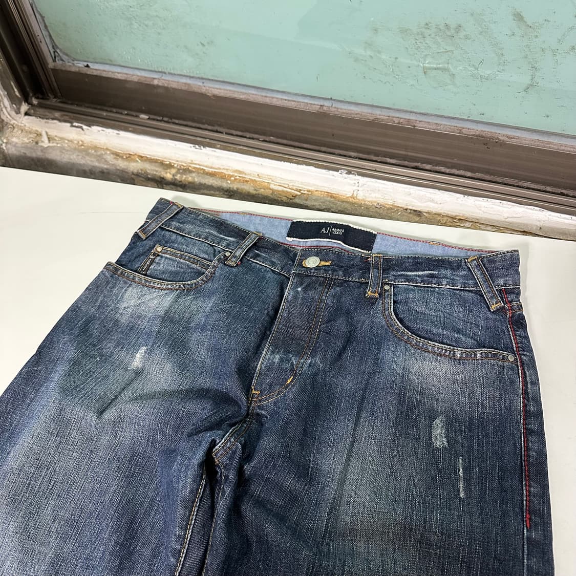 L 33 알마니 진스 스트레이트핏 중청워시드 데님팬츠 상품이미지5