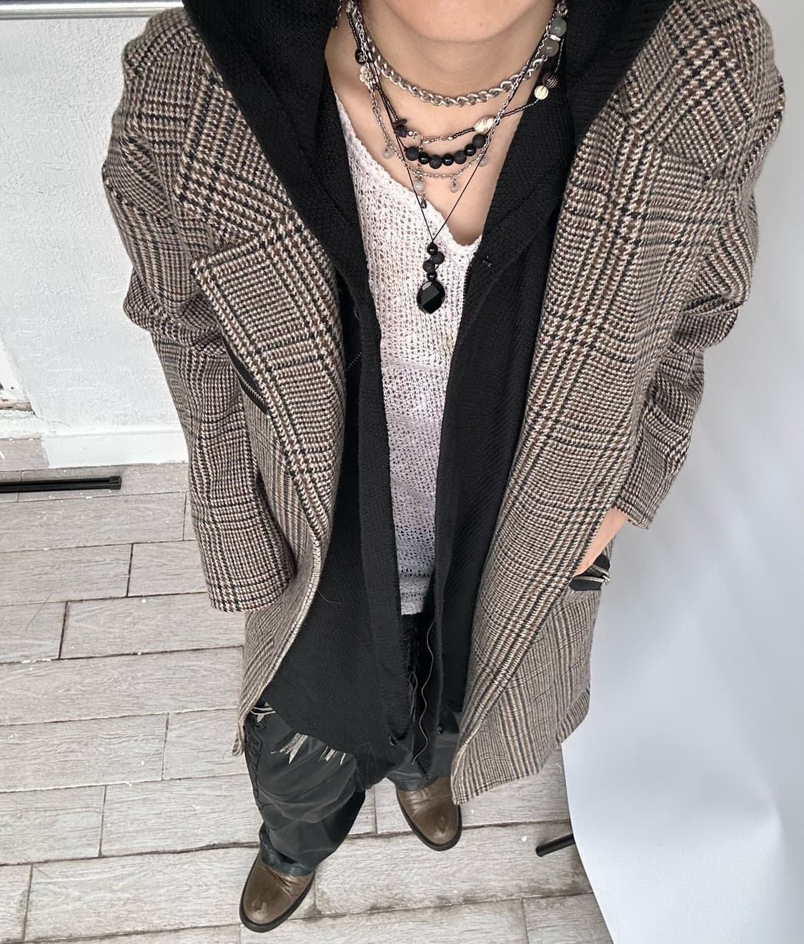 OY check pattern long coat 상품이미지2