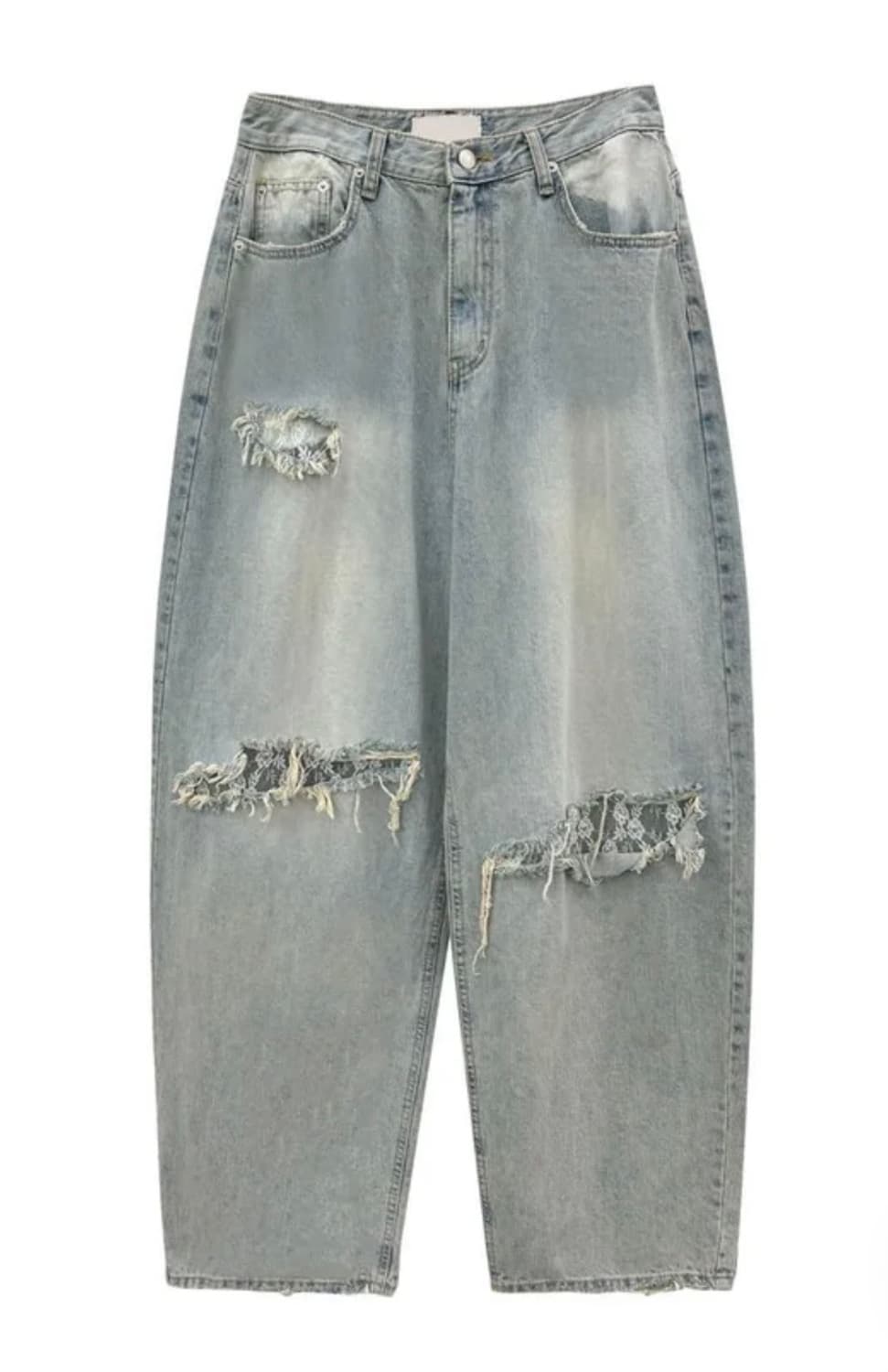 레이스 데미지 빈티지 워싱 연청 팬츠 상품이미지4